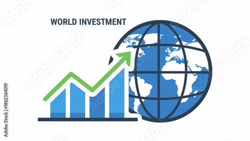 Global Investment Growth Chart: World Map Globe and Upward Arrow Trend