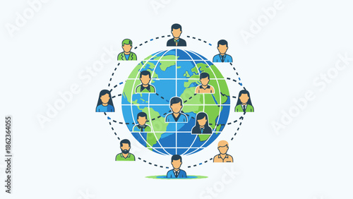 Global Network Connection: People Connected Around the World