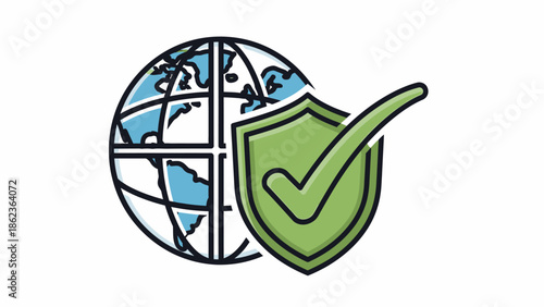 Global Security Shield and Checkmark Icon