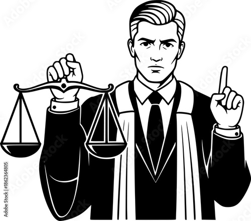 Lawyer or judge man holding scales of justice legal concept vector icon
