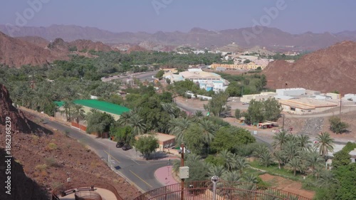 Hatta Dam Lake in mountains enclave region of Dubai, United Arab Emirates aerial footage. High quality 4k footage