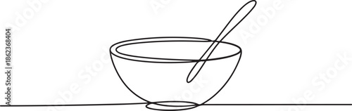 Continuous line drawing of a bowl. Minimalist one-line vector illustration, one line Art icon drawing