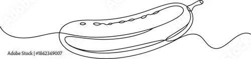 Continuous line drawing of cucumber, One single line sketch art concept of fresh food fruit and vegetable. one line Art icon drawing