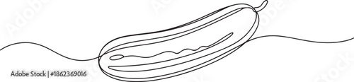Continuous line drawing of cucumber, One single line sketch art concept of fresh food fruit and vegetable. one line Art icon drawing