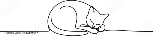 Hand drawn one line art sleeping cat illustration. one line Art icon drawing