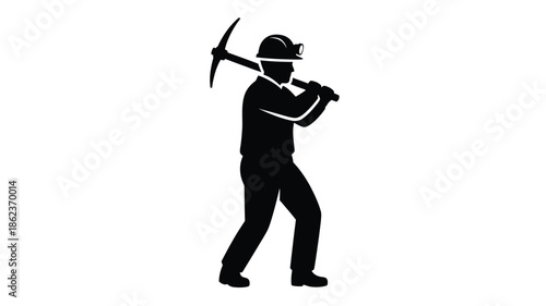 Silhouette of a miner with a pickaxe and helmet representing underground work and industry