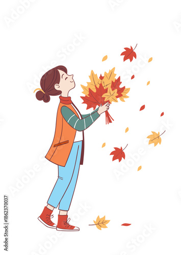 girl with autumn leaves