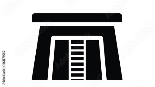 A simple black and white pictogram of a dolmen or megalithic tomb structure