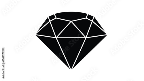 A striking black and white illustration of a faceted diamond shape sharply defined and geometric