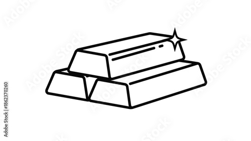 Simple black and white illustration depicting a stack of three gold bars with a sparkle
