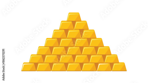 A pyramid constructed from numerous shiny gold bars stacked and gleaming brightly