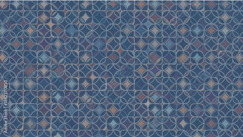 Abstract Geometric Pattern Background - Blue and Brown Circles and Diamond Shapes