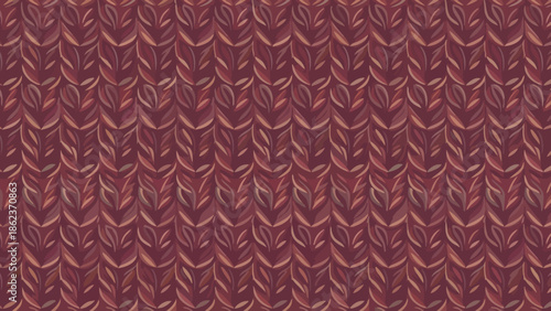 Seamless Textured Burgundy Knit Fabric Pattern with Leaf Motif