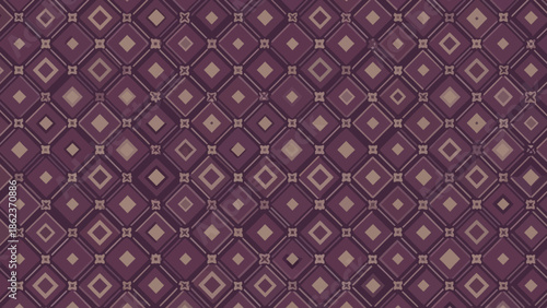 Seamless Geometric Diamond Pattern Background, Textured Purple and Beige Fabric Motif