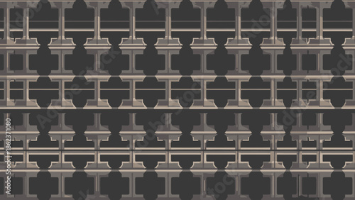 Geometric pattern with repeating architectural elements and reflection