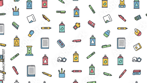 Colorful Stationery Pattern - Art Supplies and Office Items Seamless Background