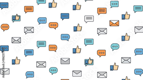 Social Media Icons Pattern - Likes, Messages, Emails, Chat Bubbles Seamless Background