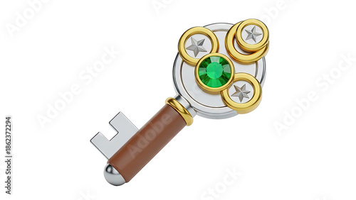 Ornate Key with Emerald and Stars