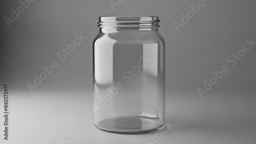 Clear glass jar on gray background for product display