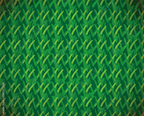 Stylized green grass blades in a seamless repeating pattern create a vibrant, abstract lawn texture with a subtle vignette effect, perfect for nature-themed backgrounds