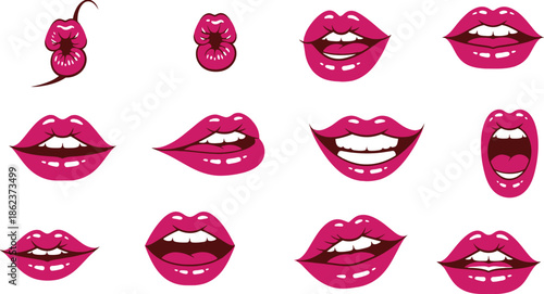 Collection of Pink Lips Illustrations and Graphics for Design Projects