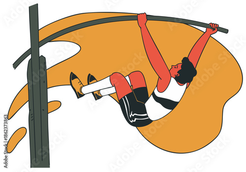 A pole vaulter performing a jump. Vector illustration. Ideal for a banner, poster or greeting card.