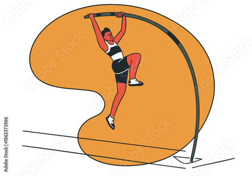A pole vaulter performing a jump. Vector illustration. Ideal for a banner, poster or greeting card.