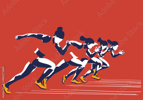 Women sprinters running. Vector illustration. Perfect for posters, banners, and cards.