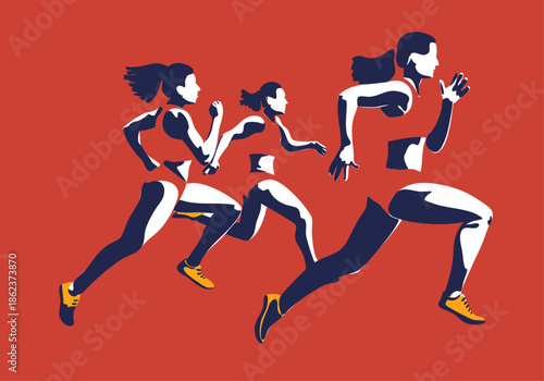 Women sprinters running. Vector illustration. Perfect for posters, banners, and cards.