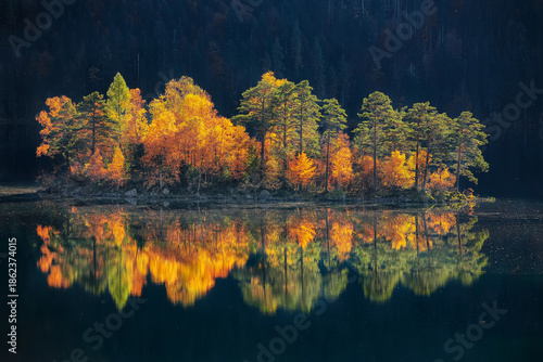 Wallpaper Mural Amazing autumn  landscape of islands with pine-trees in the middle of Eibsee lake. Torontodigital.ca