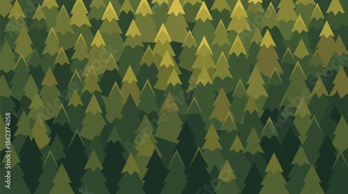 Dense seamless pattern of stylized green pine trees creates a beautiful abstract woodland background with a flat vector illustration style for nature-themed design projects
