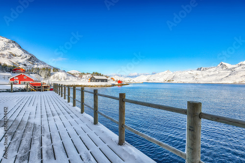 Wallpaper Mural Amazing winter view of  fishing village on Sundstraumen strait that separates Moskenesoya and Flakstadoya islands. Torontodigital.ca