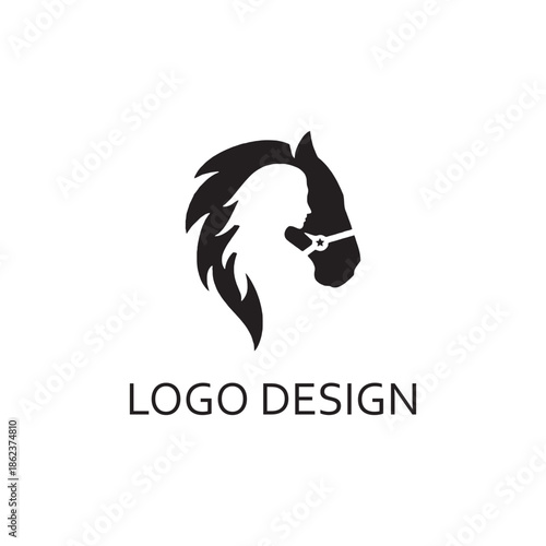 silhouette of woman and horse for logo design