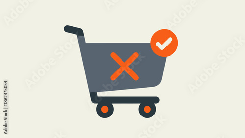 Shopping cart with 'X' and checkmark icons, representing failed or approved purchase