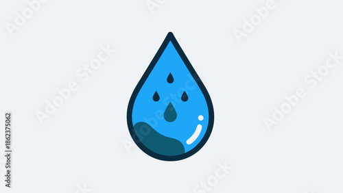 Blue Water Drop Icon with Tiny Droplets Inside, Clean Water Symbol