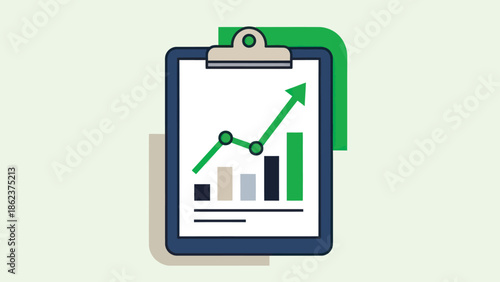 Business Growth Chart on Clipboard, Upward Trend, Analytics, Report, Data, Success
