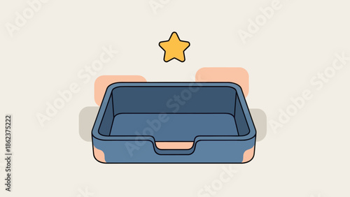 Clean Cat Litter Box with Star Icon, Pet Care Concept