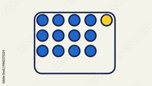 Abstract grid of blue dots with one yellow dot, symbolizing difference and uniqueness.