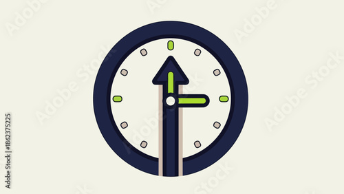 Clock Face with Green Hands Pointing to 3:00, Modern Design, Time Concept