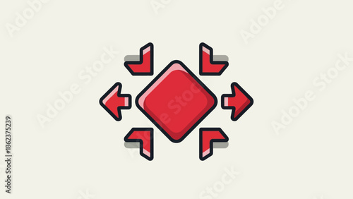 Red Diamond Expanding Arrows Icon: Concept of Expansion, Growth, and Outward Movement