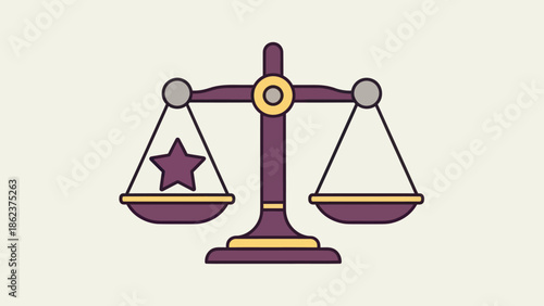 Balance scale with star on one side, symbolizing justice, fairness, and judgment