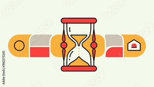 Hourglass and progress bar infographic elements, time management concept