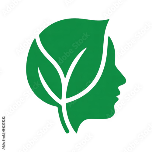 Eco friendly logo design with green leaf and human face Vector, illustration