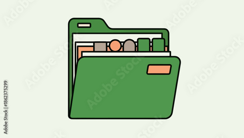 Green Folder with Documents and Tabs - Organization and Data Management Concept