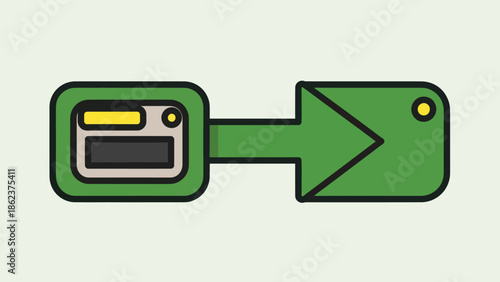 Green digital device with arrow symbol, conceptual graphic