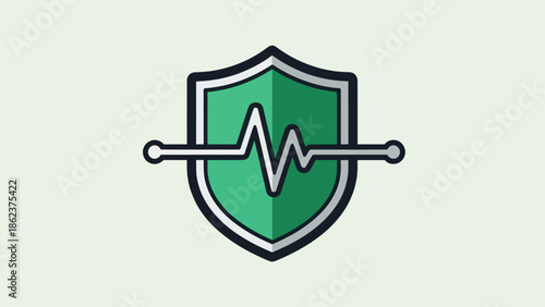 Healthy Heartbeat Shield Icon: Medical Security and Wellness Symbol