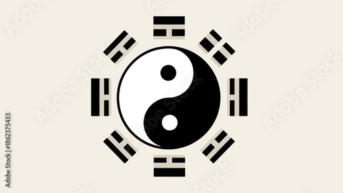 Yin Yang Symbol with Bagua Trigrams - Balance, Harmony, Philosophy, East Asian Culture