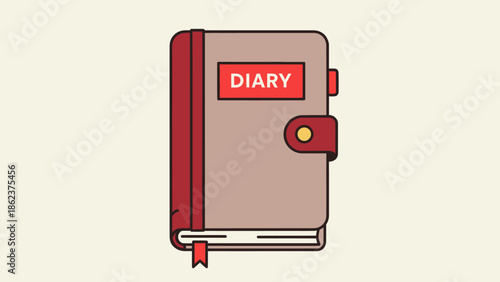 Flat vector illustration of a closed diary with "DIARY" label and strap closure.
