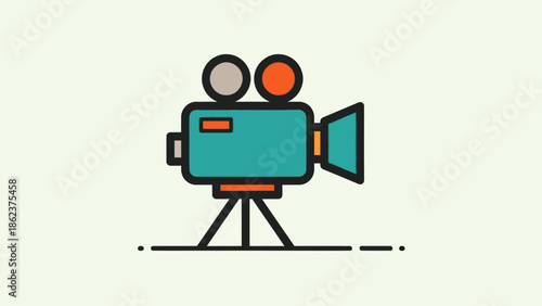 Retro Film Camera Icon on Tripod - Vintage Movie Recording Symbol