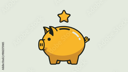 Golden Piggy Bank with Star Icon - Savings and Investment Concept